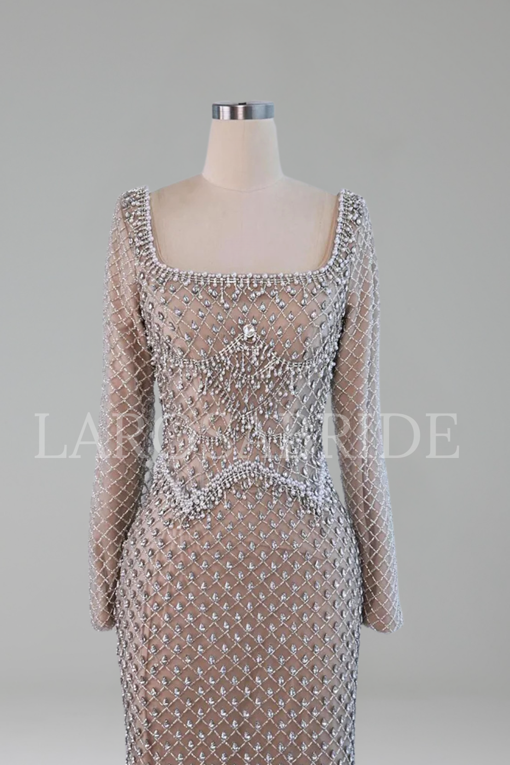 Long-Sleeve Pearl-Beaded Dress - LAROSABRIDE