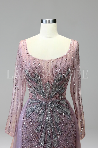 Beaded Mermaid Overskirt Split Gown - LAROSABRIDE
