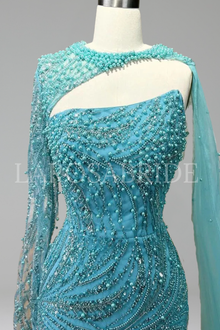 Beaded Pearl Cloak Dress - LAROSABRIDE