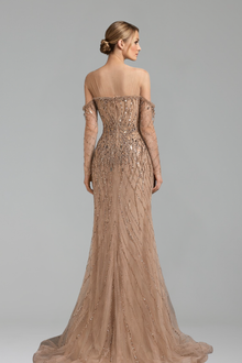 Off-Shoulder Beaded Mermaid Dress-Larosabride