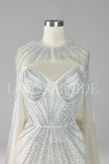 Beaded Spaghetti Strap Cape Dress - LAROSABRIDE