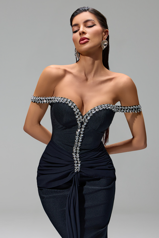 Off-Shoulder Crystal-Draped Gown-Larosabride