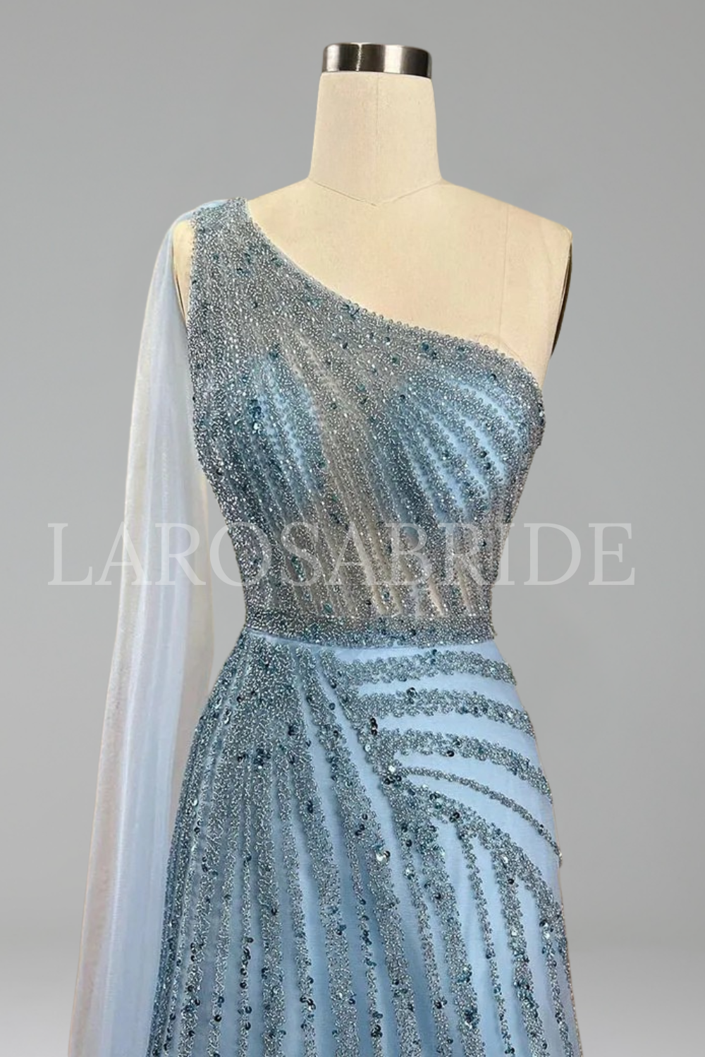 One Shoulder Beaded Evening Dress - LAROSABRIDE