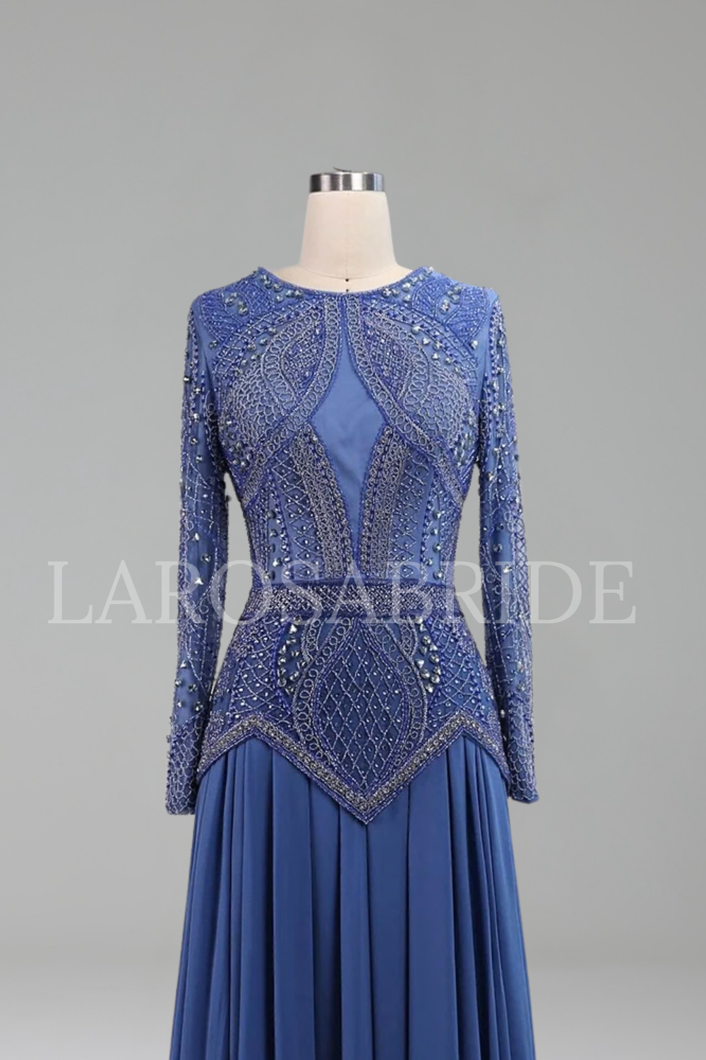 Long Sleeve Gown with Sheer Bodice - LAROSABRIDE