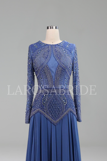 Long Sleeve Gown with Sheer Bodice - LAROSABRIDE