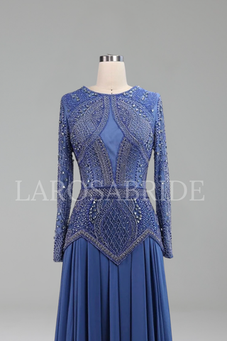 Long Sleeve Gown with Sheer Bodice - LAROSABRIDE