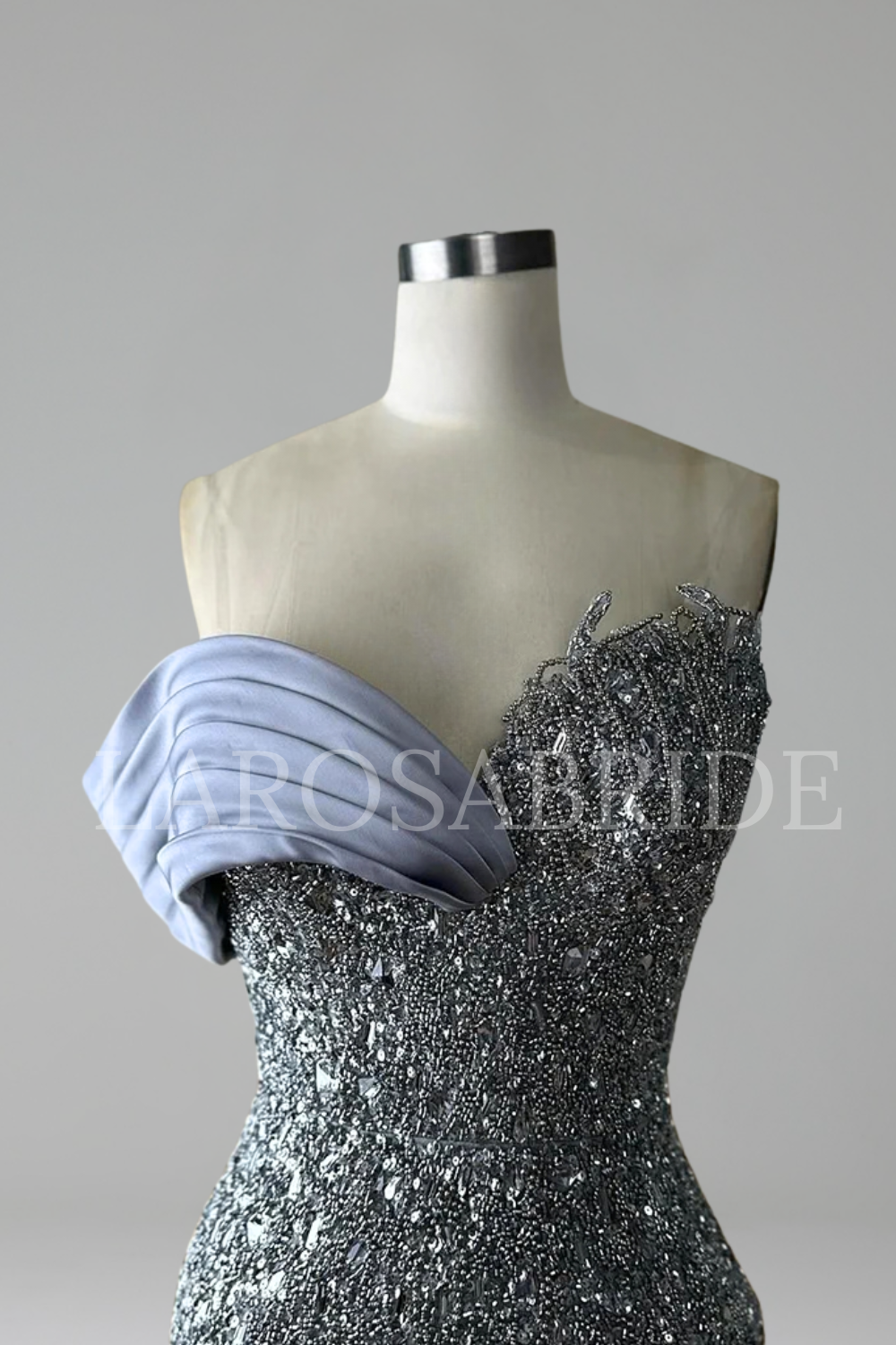 Cape Mermaid Lace Beaded Gown - LAROSABRIDE