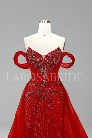 Beaded Overskirt Split Dress - LAROSABRIDE