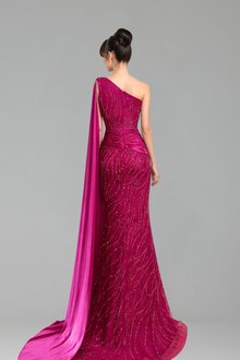 One-Shoulder Beaded Mermaid Dress-Larosabride