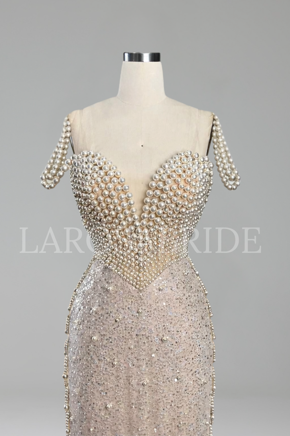 Spaghetti Strap Pearl-Beaded Mermaid - LAROSABRIDE