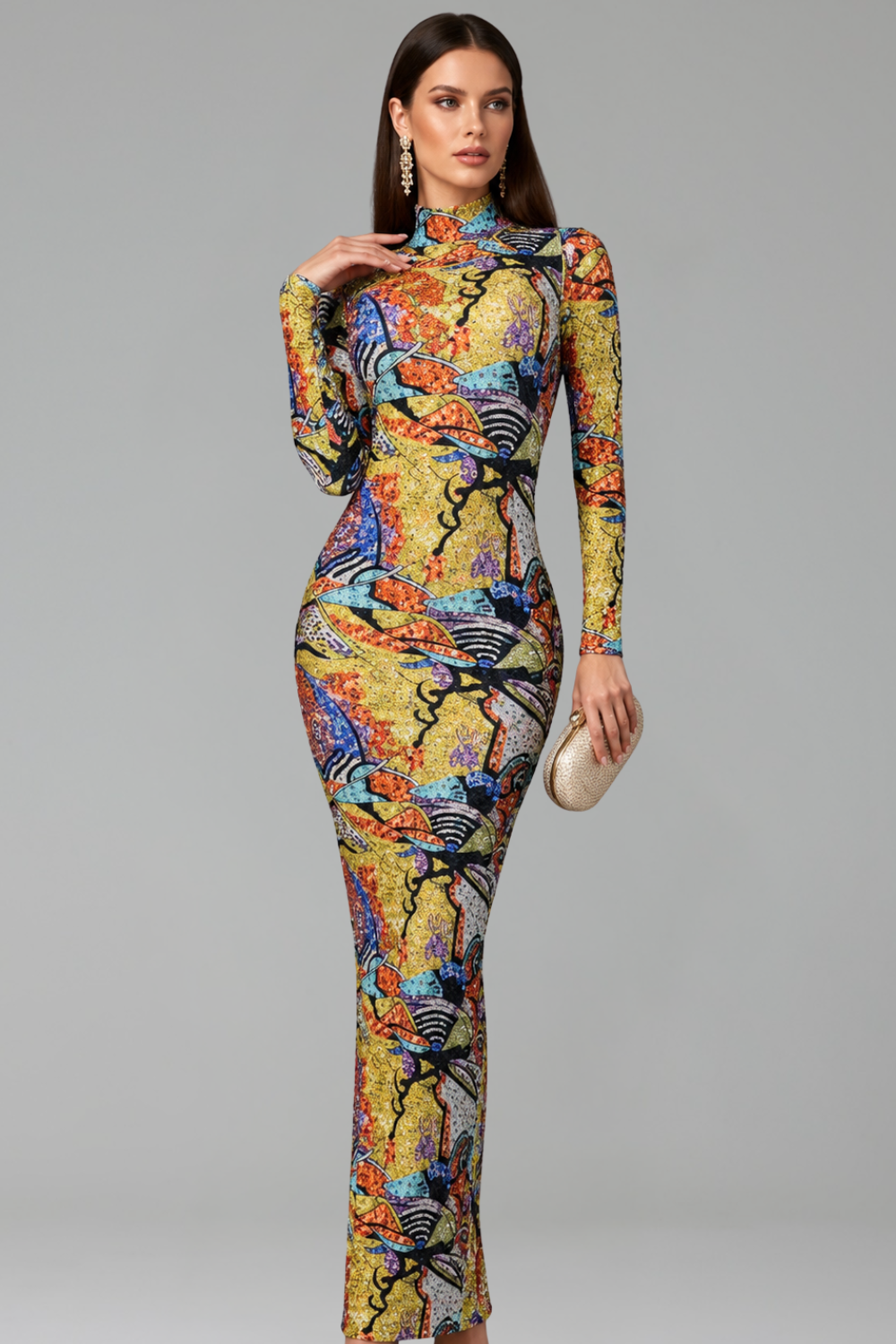 Abstract Print Column Gown - LAROSABRIDE