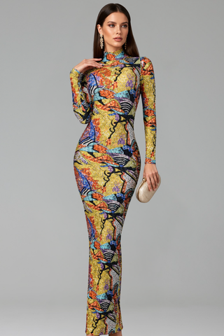 Abstract Print Column Gown - LAROSABRIDE