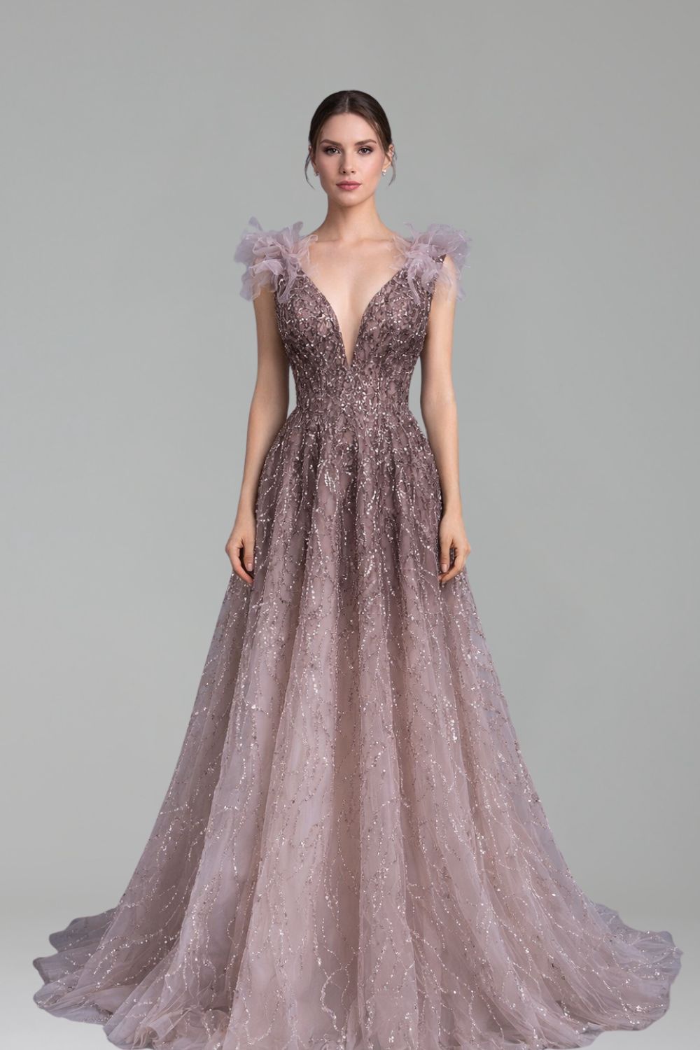 Feather Beaded Formal Gown - LAROSABRIDE