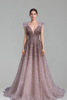 Feather Beaded Formal Gown - LAROSABRIDE