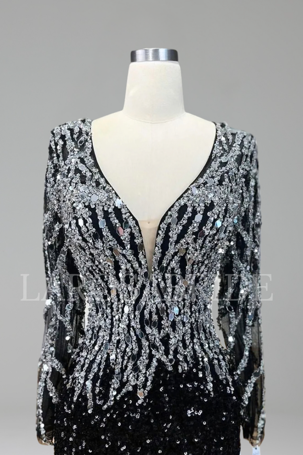 V-Neck Beaded Mermaid Dress - LAROSABRIDE