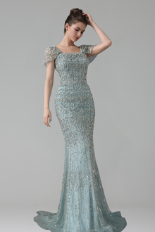 Beaded Short-Sleeve Mermaid Dress-Larosabride