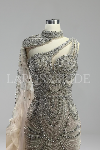 Crystal One Shoulder Beaded Dress - LAROSABRIDE