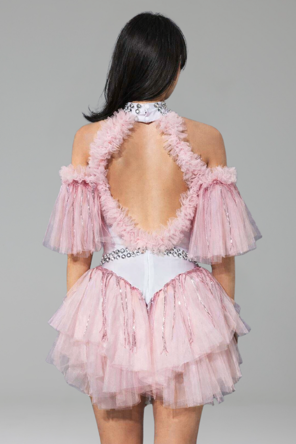 Crystal Tulle Feather Mini Dress - LAROSABRIDE