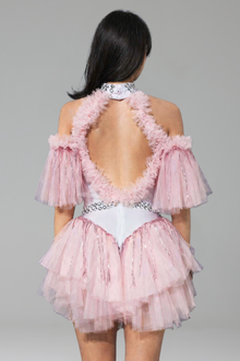 Crystal Tulle Feather Mini Dress - LAROSABRIDE