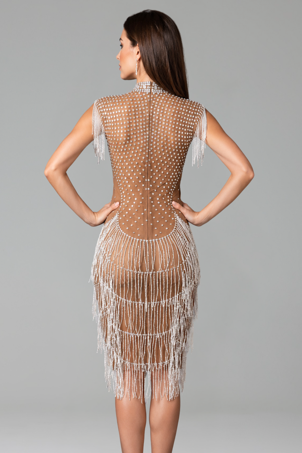 Crystal Fringe Illusion Cocktail Dress - LAROSABRIDE