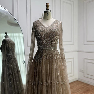 Layered Beaded Mesh Gown