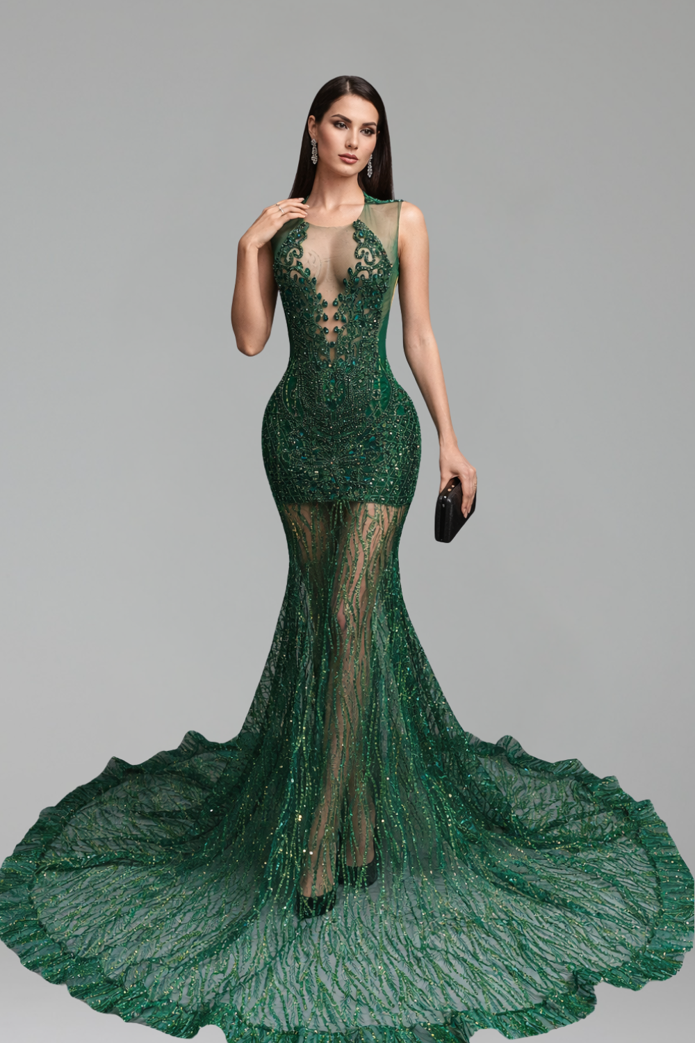 Illusion Beaded Mermaid Evening Gown - LAROSABRIDE