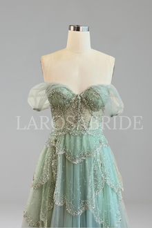 Off Shoulder Beaded A-Line Dress - LAROSABRIDE