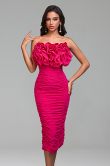Ruffled Rose Midi Dress-Larosabride