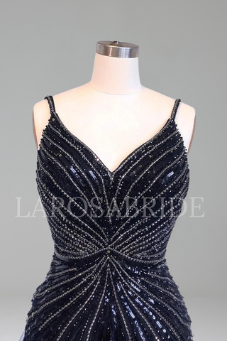 Beaded Feather Mermaid Cocktail Dress - LAROSABRIDE