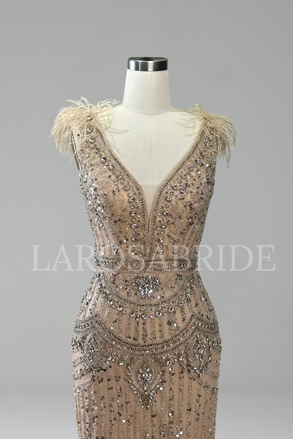 Split Mermaid Feathered Gown - LAROSABRIDE