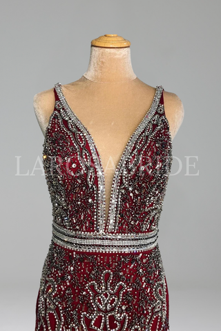 Feather Beaded Mermaid Gown - LAROSABRIDE