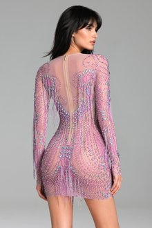 Crystal Fringe Embellished Mini Dress - LAROSABRIDE
