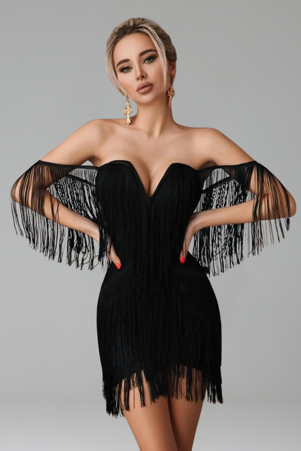 Tassel Bandage Bodycon Dress-Larosabride