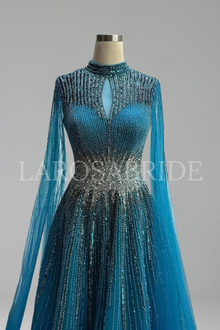 Modest Beaded Cape Dress - LAROSABRIDE