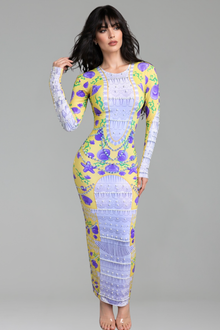 Seashell Print Embellished Bodycon Gown - LAROSABRIDE