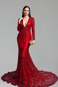 Deep V Sequin Mermaid Gown - LAROSABRIDE