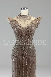 Caramel Beaded Mermaid Evening Dress - LAROSABRIDE