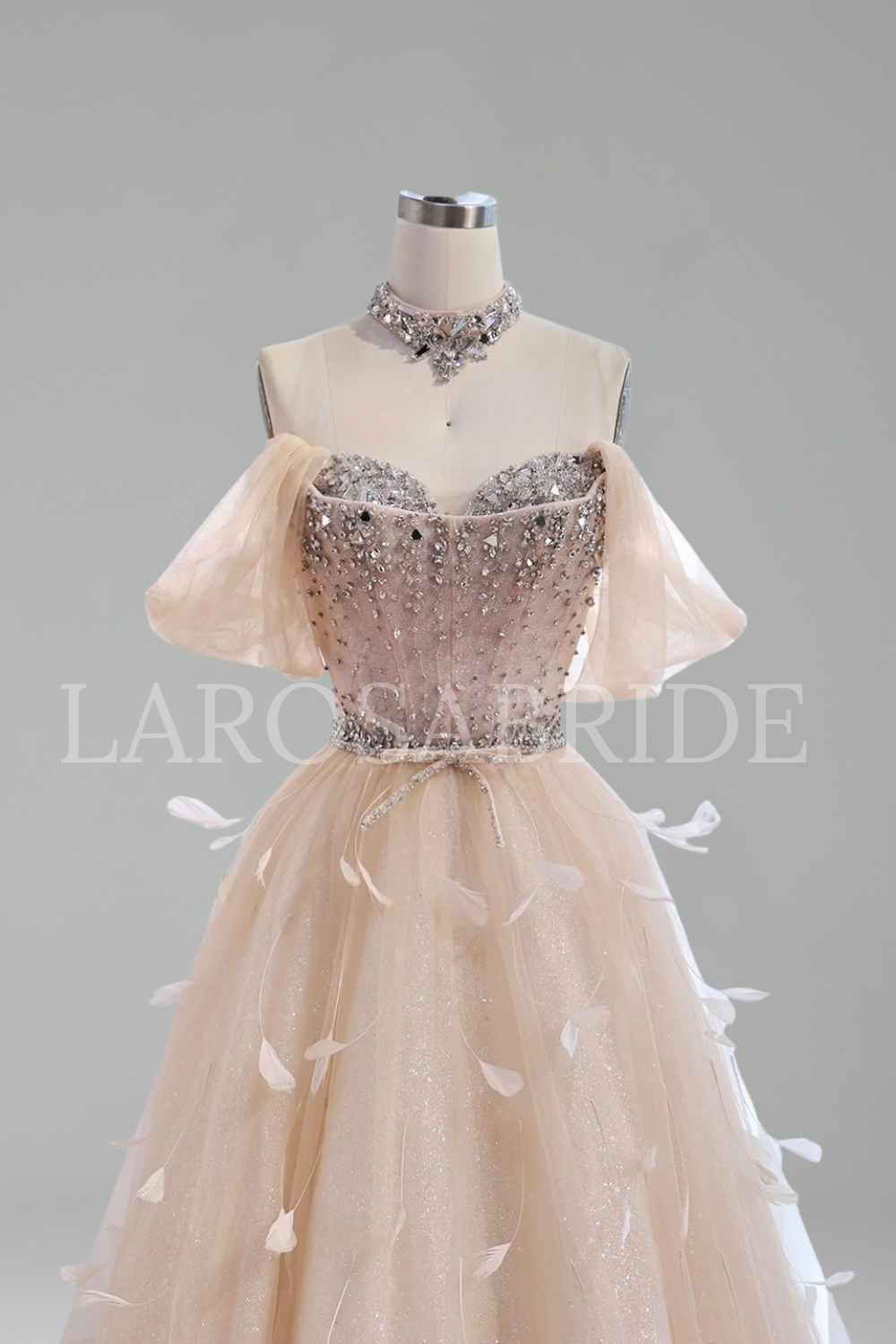 Crystal Beaded Feather A Line - LAROSABRIDE
