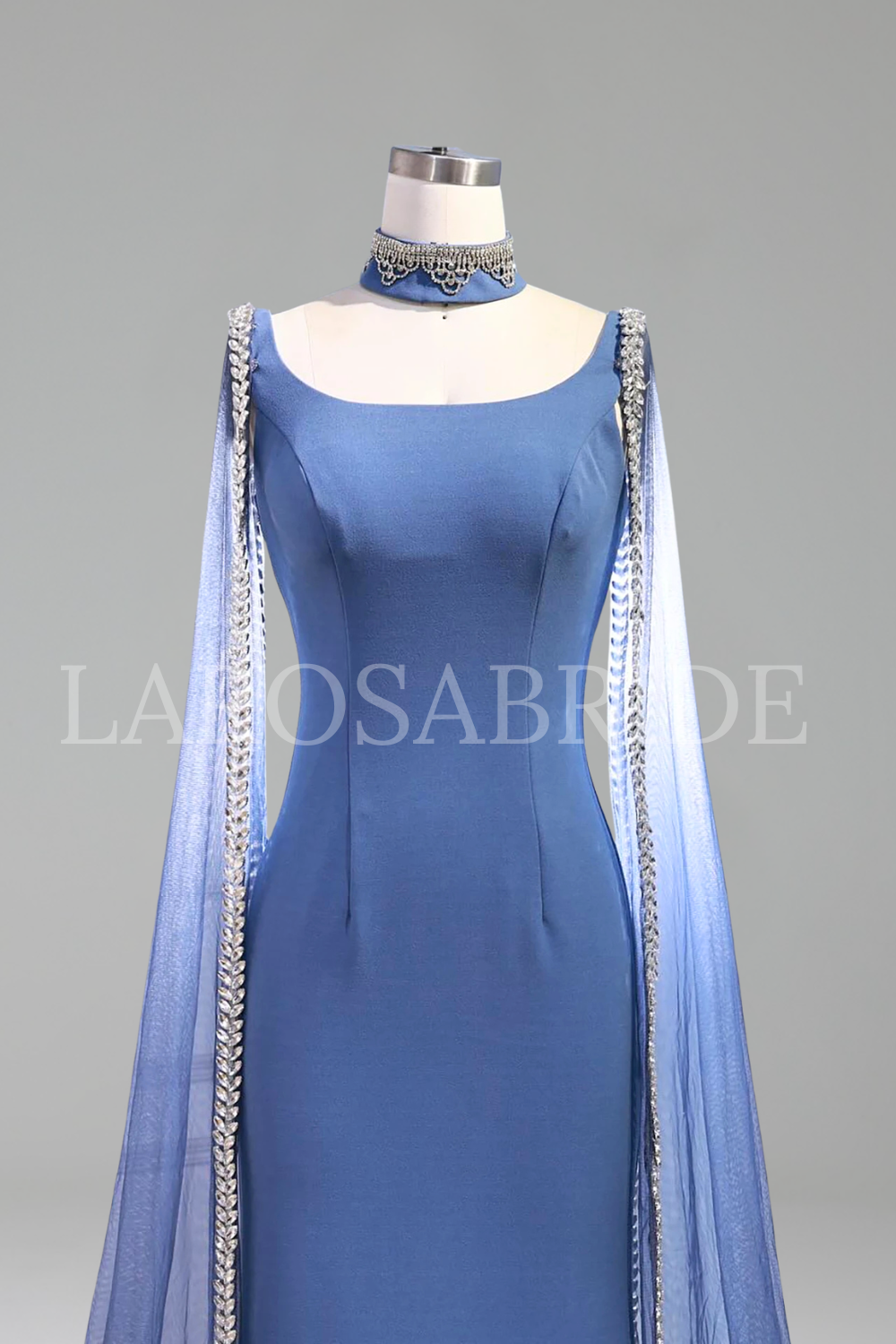 Cape-Sleeve Beaded Dress - LAROSABRIDE