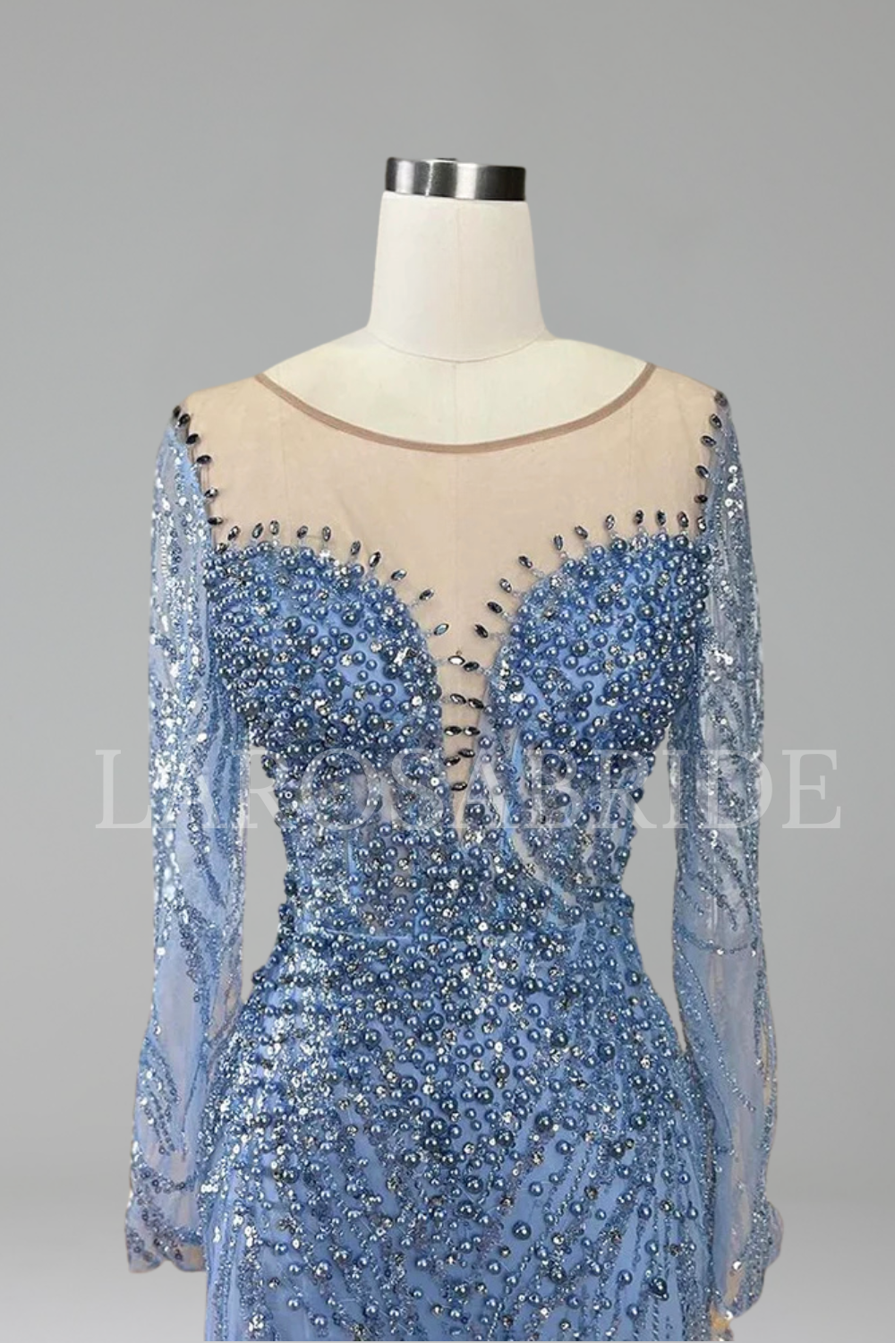 Pearl Beaded Mermaid Evening Dress - LAROSABRIDE