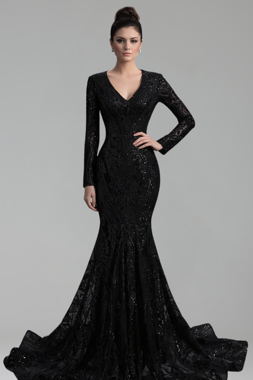 Long-Sleeve Sequin Mermaid Gown-Larosabride