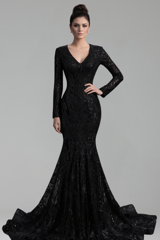 Long-Sleeve Sequin Mermaid Gown-Larosabride