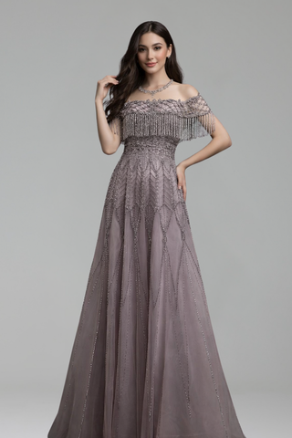 Beaded Tassel A-Line Gown-Larosabride