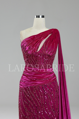 Beaded One Shoulder Mermaid Dress