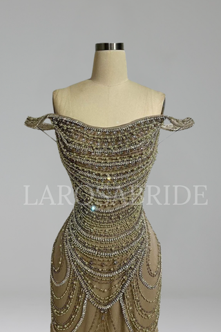 Pearl Beaded Mermaid Gown - LAROSABRIDE