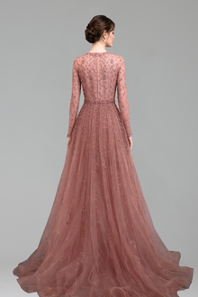 Beaded Muslim A-Line Evening Dress-Larosabride