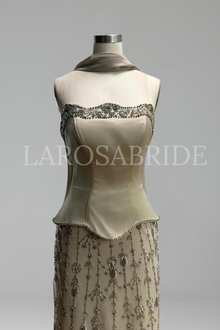 Satin Beaded Gown with Bodice - LAROSABRIDE