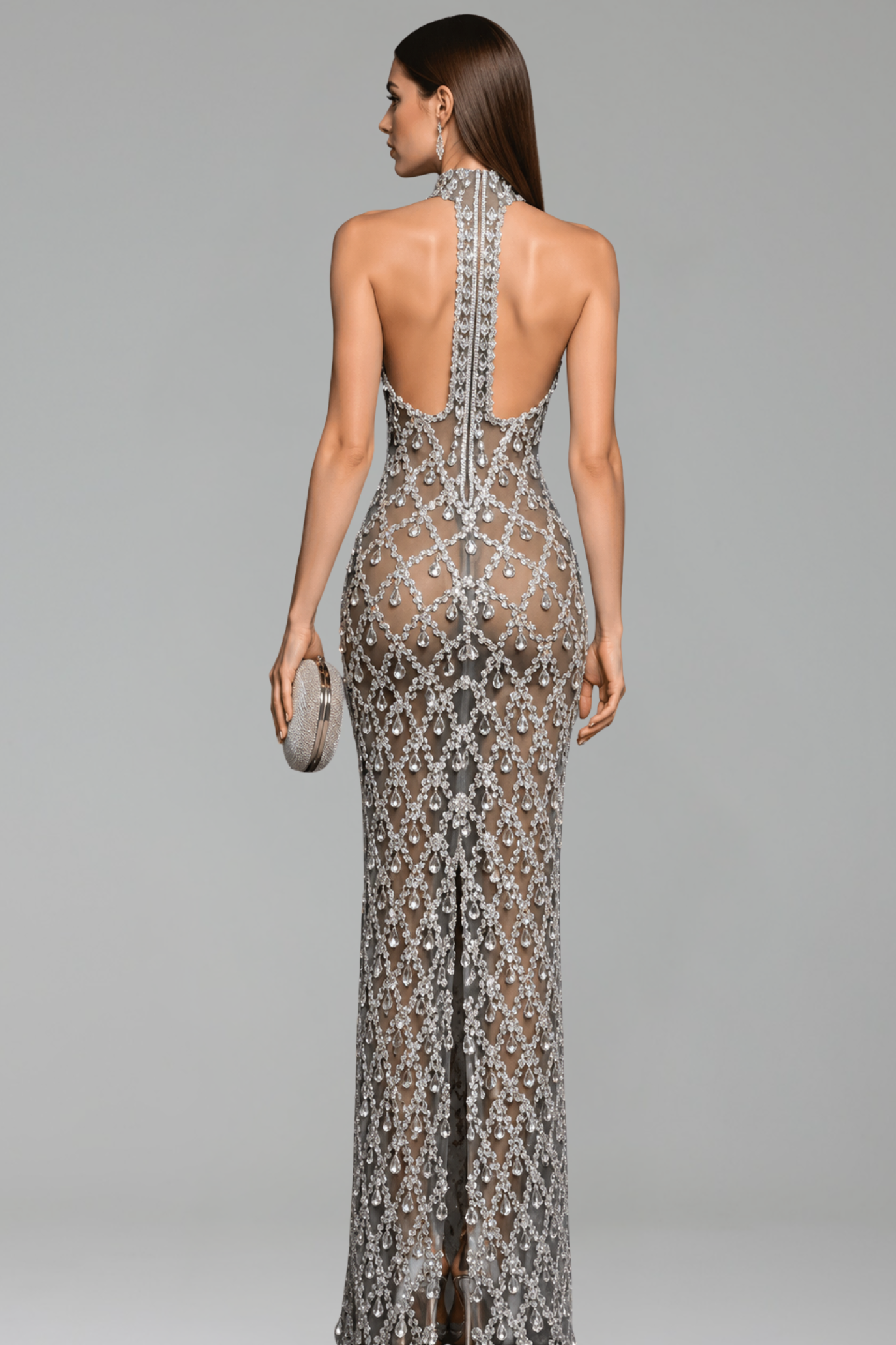Crystal Illusion Halter Gown - LAROSABRIDE