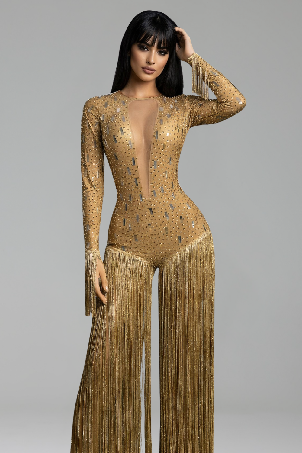 Gold Crystal Fringe Bodysuit - LAROSABRIDE