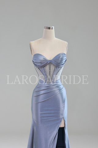 Beaded Mermaid High Split Gown